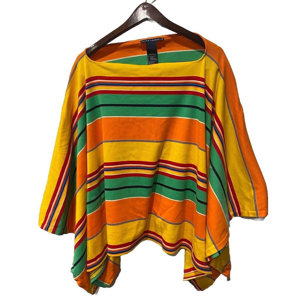 LAUREN RALPH LAUREN Rainbow color 100% cotton oversized Striped Poncho size S-M